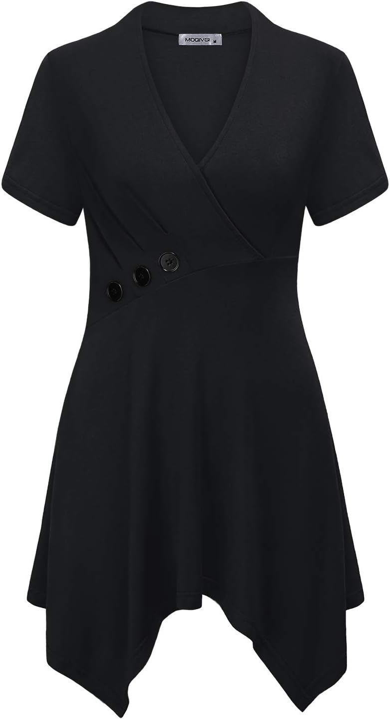 MOQIVGI Womens Short Sleeve V Neck Asymmetrical Hem Flowy Tunic Tops