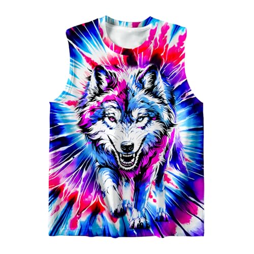Image of DMPROD Kids Tie Dye Shirt Size 5-14 Years Sleeveless T Shirts Children Tank Tops Hippies Senior Tees for Boys Girls