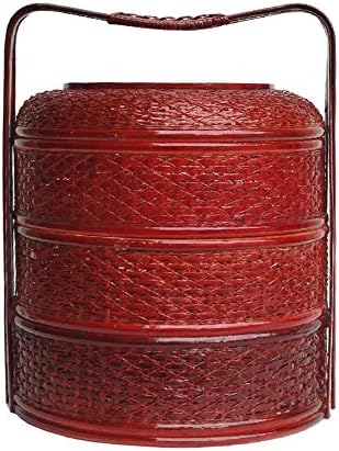 Golden Lotus Round Shape Chinese Handmade Date Red Bamboo Strip Wedding Basket hf333