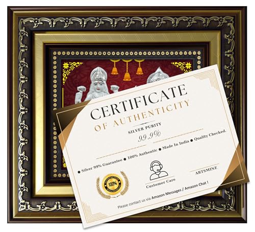 Image of 999 Silver Ganesh Lakshmi Frame | Pooja Room Diwali Corporate Gift | 22 x 20 CM | Purity Certificate | Wall Mount Frame | Home Office Decor (Silver, Ganesh Lakshmi)