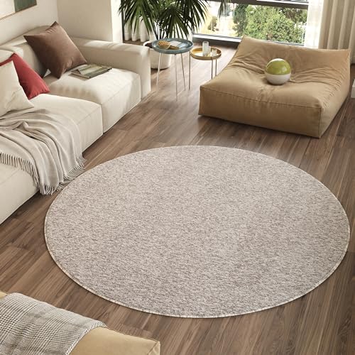 TAPISO Nizza Alfombra Redonda Antideslizante Lavable de Pelo Corto Diseño Moderno Crema Beige Melange Alfombra de Salón Cocina Dormitorio Habitación Comedor Oeko-Tex 160 x 160 cm