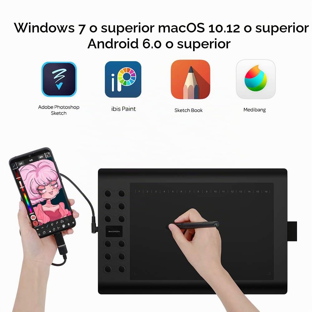 GAOMON M106K Pro Tableta Gráfica de Dibujo de 10 Pulgadas con Lápiz Pasivo de 8192 Niveles, Versión Actualizada de M106K, Compatible con Windows/Mac/Android