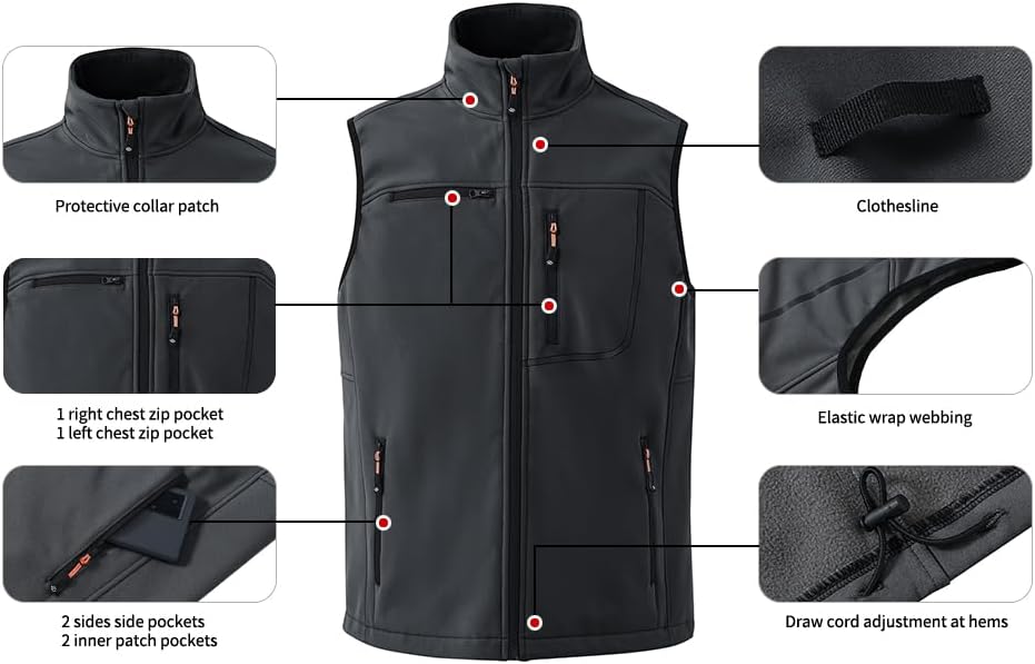 MoFiz Men's Vest Outerwear,Vest for men,Full Zip Fleece Lined Light Softshell Windproof Sleeveless Jacket for Hiking Golf - Image 3