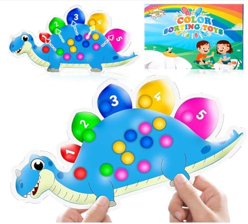 Dinosaurier Farbensortierspiel Zählen Superweiches Squeeze Sensorikspielzeug für Kleinkinder Montessori Lernspiel Farberkennung Feinmotorik Training Reise Anti Stress Spielzeug ab 3 Jahren(Blau)