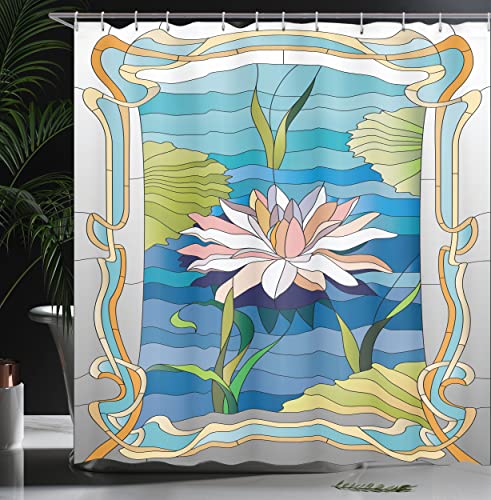 ABAKUHAUS Art Nouveau Shower Curtain, Lotus on the Water Baroque Avant Garde Classic Architecture Pattern - Image 3