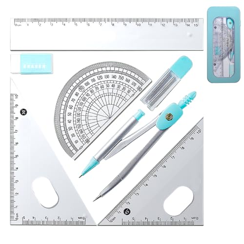 コンパセット、ジオメトリセット - ジオメトリキットセット 飛散防止収納ボックス付き - プロテクターコンパセットボックス 教室用品と学生学習用