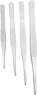Beaupretty 4pcs Set Tweezers with Teeth Plant Tweezers Straight tip Tweezers Stainless Steel Forceps Round Head Lash Extensions Tweezers