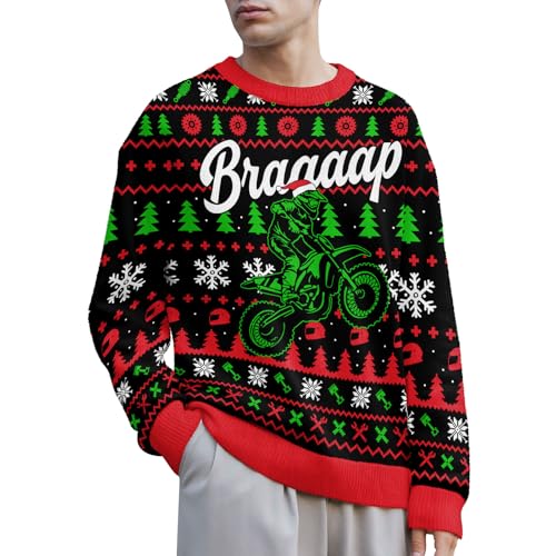 Image of 99TIMORO Motorcycle Ugly Christmas Sweater for Men and Women, Holiday Pullover Novelty Crewneck Sweatshirt, Festive Outfit Gift