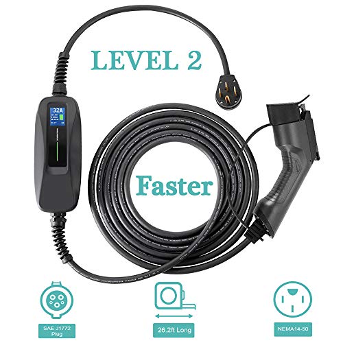 Morec 32 Amp EV Charger Level 2, NEMA14-50 26ft 220V-240V Upgraded Portable EV