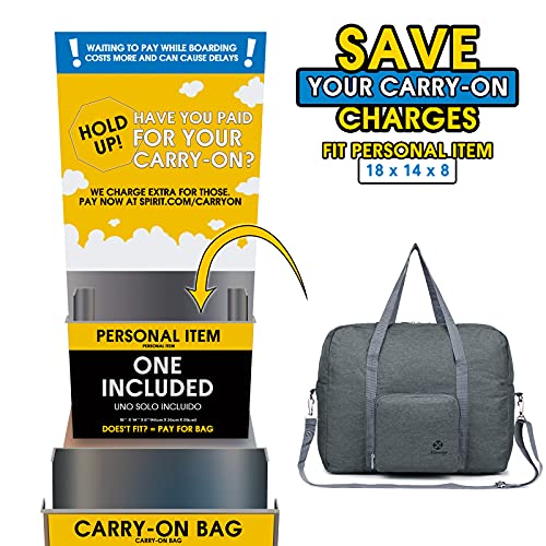 For Spirit Airlines Foldable Travel Duffel Bag Tote Carry on Luggage Sport Gym Duffle for Men and Women (Dark Grey)