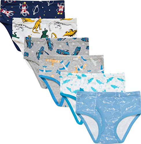 Dinosaurs Briefs For Boys Christmas Sharks Underwear Girls Soft Cotton Airplane Panties(Pack of 6)