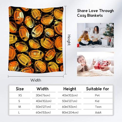 Football Blanket for Boys, Cozy Soft Throw Blankets, Cool Orange Flannel Throw Gifts for Couch Sofa, 40x50 Inches