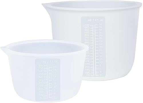 Cuenco medidor de silicona, resina epoxi, arte fluido, mantequilla, chocolate, mezcla, sin BPA, juego grande de 2 33.8 fl oz36 onzas (4 tazas) 20.3