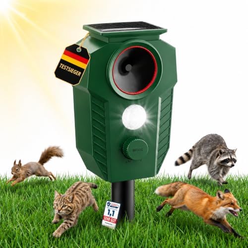 Katzenschreck Ultraschall für Garten,Katzenschreck Solar mit PIR Bewegungsmelder und LED-Blitzlicht,Wasserdicht IP65,Tiervertreiber Garten gegen Katzen, Ratten, Vögel, und Andere,5