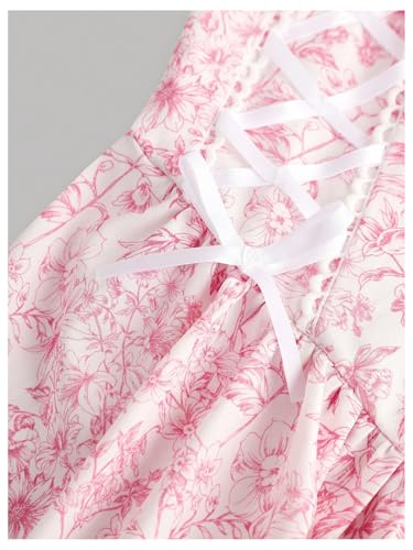 SHENHE Girl's Floral Corset Dress Lace Up Tie Shoulder Smocked Fit and Flare Flowy Sundress3