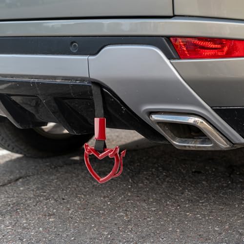 Image of 2 Pcs Devil Heart Shaped Car Handle Strap - JD M Drift Charm Rear Bumper Warning Ring Decor for Car Interior Exterior, Subway Bus Handle Accessory, Cute Heart Car Decor Gift (Red-Tail)