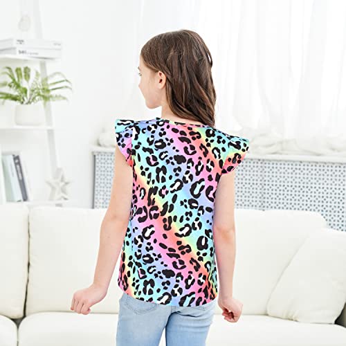 Image of JESKIDS Girls Short Sleeve Shirts Ruffle Tie Front Unicorn /Tie Dye Print Summer Tee Tank Tops 3-11 Years
