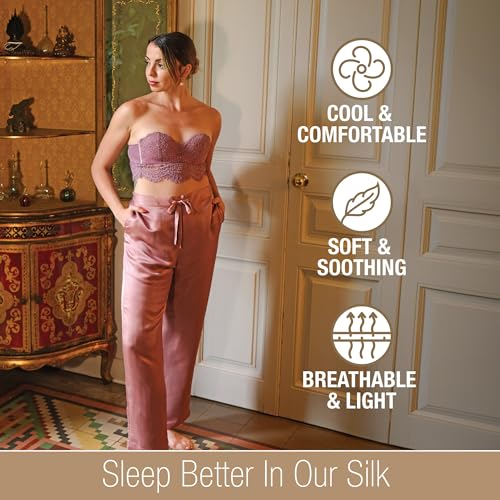 Luxury Artisan Womens Silk Pajama Pants, Pure Mulberry Silk PJs For Women 27 Mm2