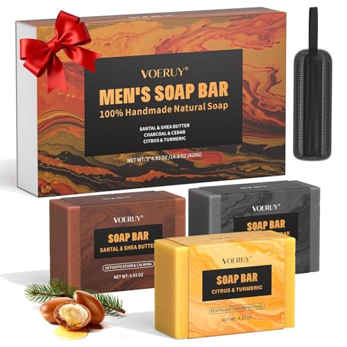 Set De JabóN Para Hombre, Paquete De 3 Jabones Naturales Hechos A Mano Para Rostro, Cuerpo Y Afeitado, Limpieza Profunda, JabóN De BañO Refrescante, Regalo Para Hombres - 420g