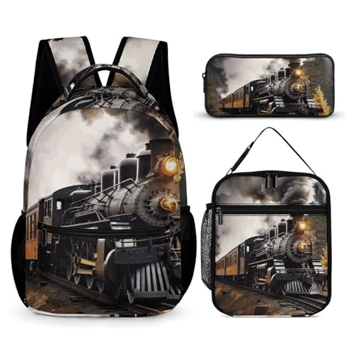 Sac à dos de sport train à vapeur avec boîte à déjeuner et trousse scolaire
