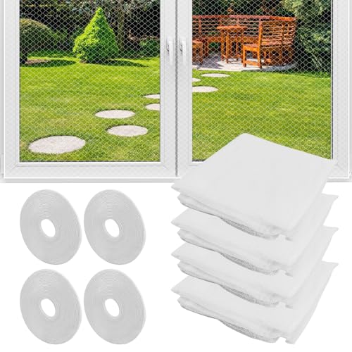 Lot de 4 moustiquaires pour fenêtre - Empêche les insectes, les mouches et les moustiques à l'extérieur - 1,3 m x 1,5 m - Blanc