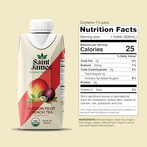 Saint James Iced Tea | Passion Fruit & Peach Organic Green Tea | Organic, Non-GMO Green Tea, 12 Pack (16.9oz each) - Image 5