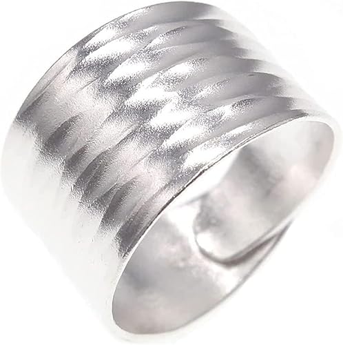 TIANYI Anillo Ancho de Plata Martillado Hecho a Mano para Mujeres Boho Moderno Banda para Pulgar Anillo Ajustable Abierto Minimalista Anillo de