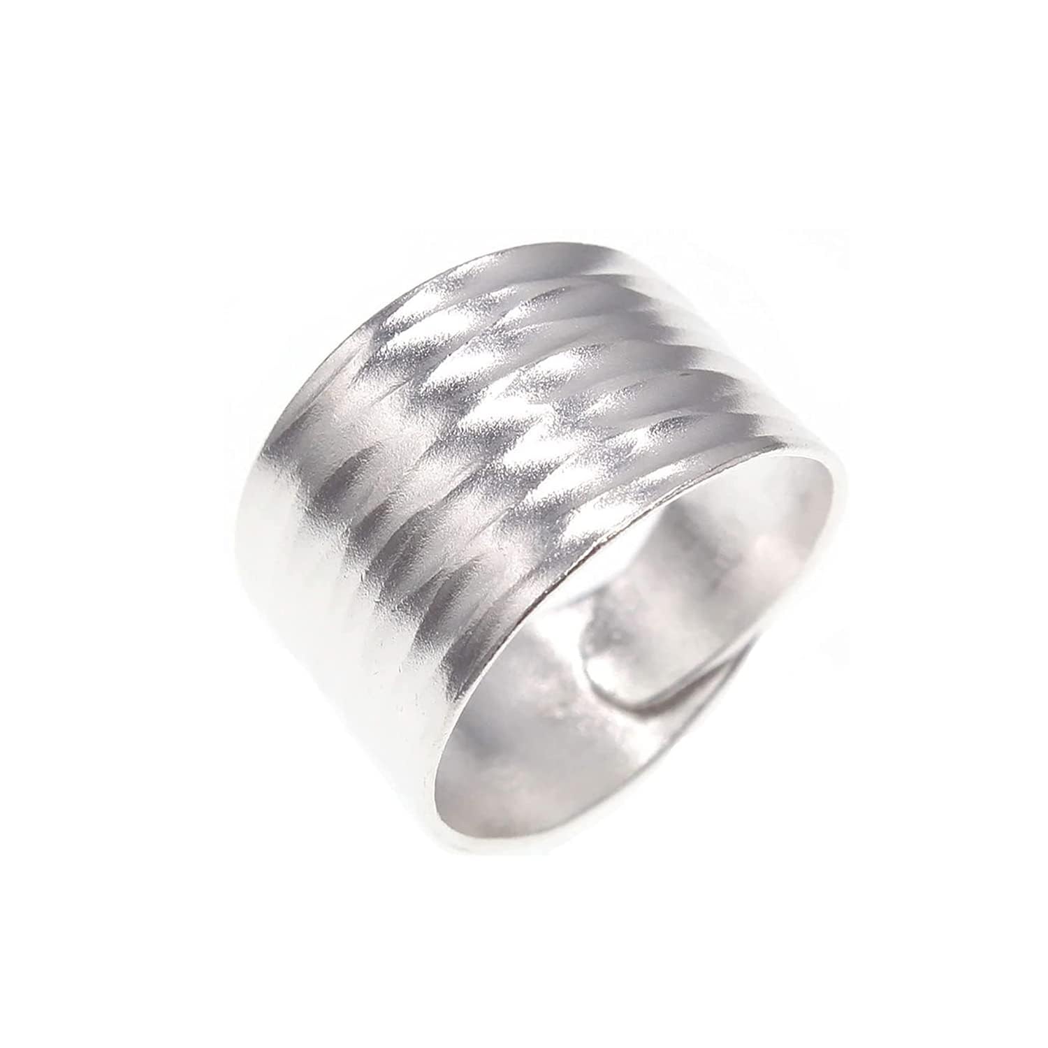 Handmade Hammered Wide Silver Ring for Women Boho Trendy Thumb Band Adjustable Ring Open Minimalist Silver Statement Ring Women Jewelry Gift for Christmas
