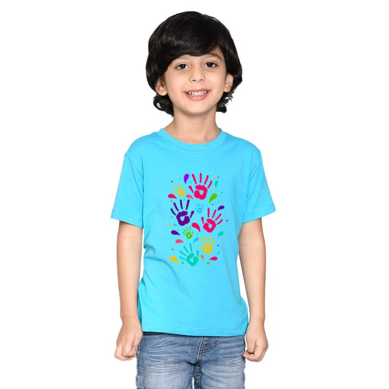 Nusyl Camiseta de algodón para niños con estampado Holi colorido, color blanco, NUBCTSH0265