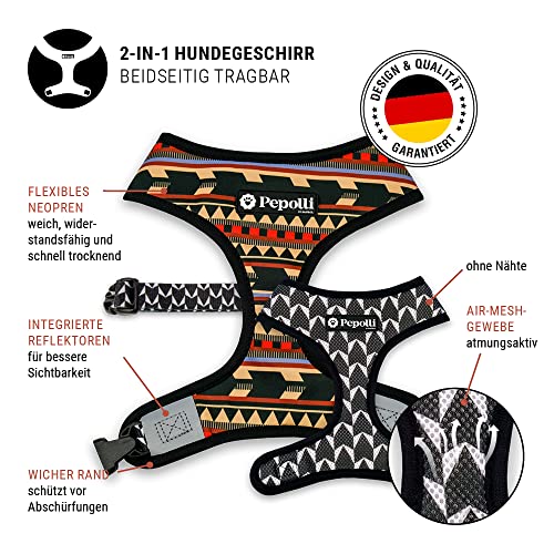 Pepolli Hundegeschirr verstellbar | Geschirr für Franz. Bulldogge, Frenchie, Frenchbulldog, Mops (M (Hals 37–40 cm, Brust 51–71 cm)