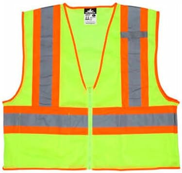 MCR Safety WCCL2LL Class 2 Polyester Mesh Safety Vest with 3M Scotchlite 4-1/2-Inch Orange/Silver Reflective Stripe, Fluorescent Lime, Large