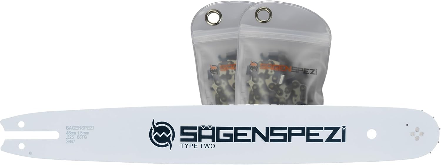 Set guide-chaîne Drive 45 cm + 2 chaînes semi-burin, pas .325", 68 maillons entraîneurs, jauge 1,6 mm – compatible Stihl 021, 023, 025, MS200, MS210, MS230, MS231, MS241, MS250, MS251