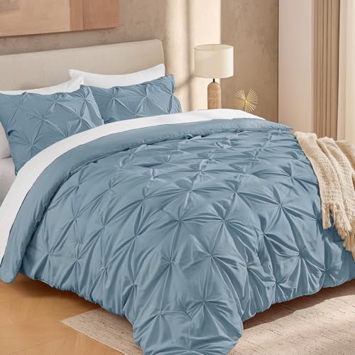 Image of Andency Full Pinch Pleat Comforter Set (79 inchx90 inch),3 Piece Lightweight Pintuck Bedding Comforters & Sets, Fluffy Down Alternative Comforter with 2 Pillow Shams for All Season,White