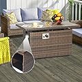 Aoxun Propane Fire Pit Table with Storage, 40 in CSA Propane Fire Table Rectangular, Auto Ignition Gas Fire Pit for Outside Patio Deck, Oxford Cover, Brown Wicker