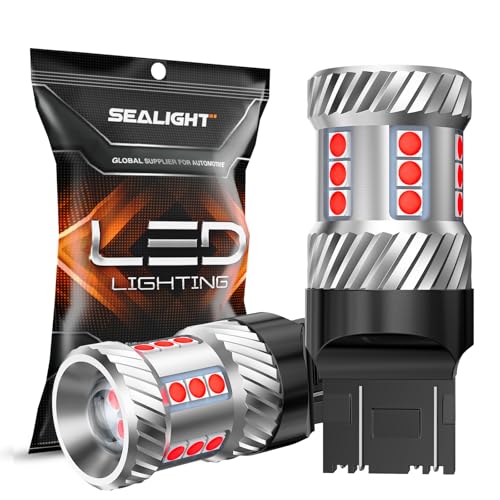 Image of SEALIGHT Turn Signal Light Bulbs, 3157 LED Bulb Amber, 700% Brighter 3157A 3156 3057 4157 LED Bulb 57-SMD LED Chipset with Projector Len & Load Resistor for Turn Signal Light, Parking Light, 2Pcs
