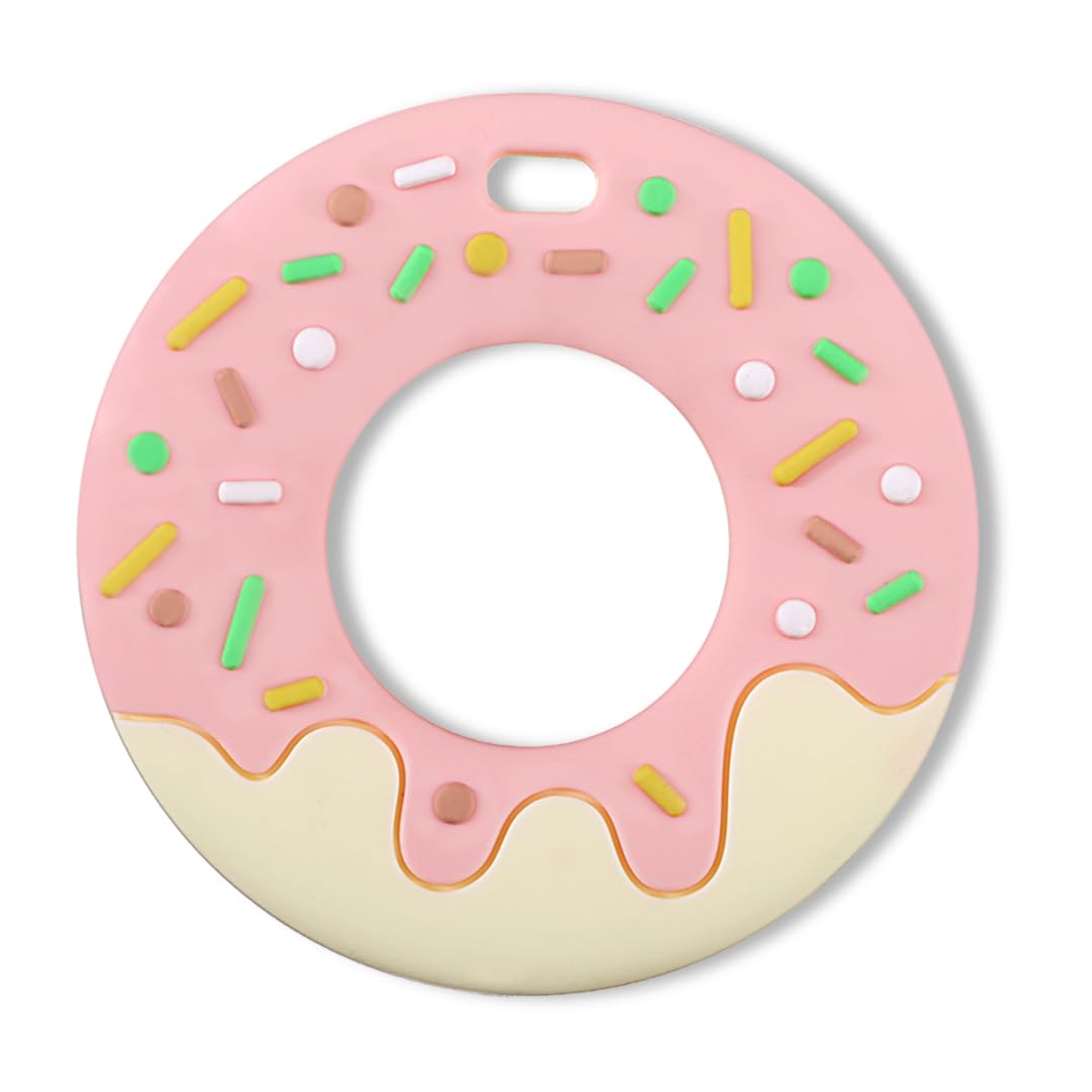 Infantso Silicone Teether for Baby BPA Free teethers for 6 to 12 Months for Pain Relief Easy Teething Food Grade Baby teether 6-12 Months Soft teethers for 3 to 6 Months (Donut Pink)-image-31