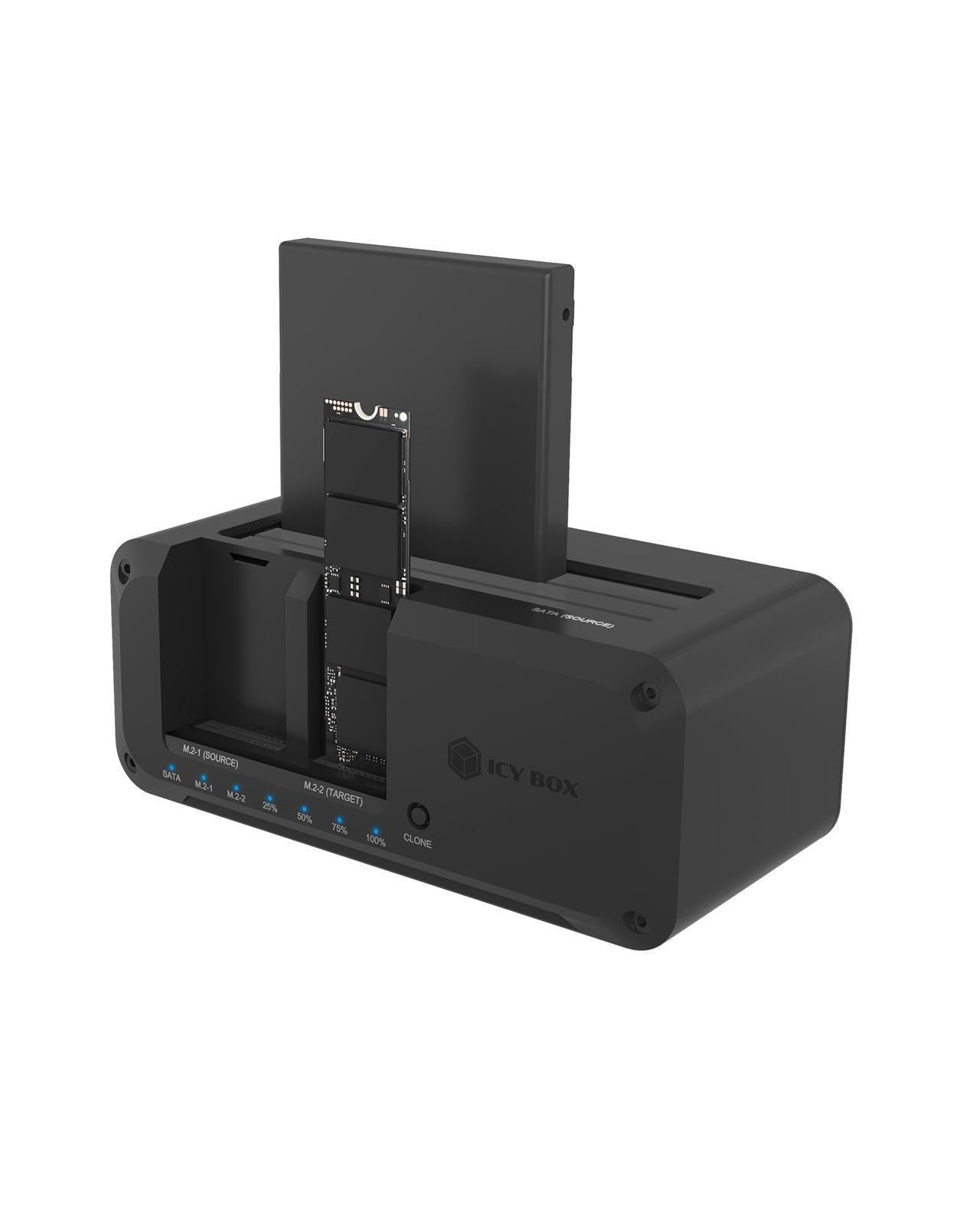 ICY BOX HDD/M.2 NVMe SSD Docking Station USB 3.2 Gen 2 (10 Gbit/s), Festplatten Klonstation & Lesegerät (2,5" & 3,5" SATA auf M.2 NVMe/M.2 NVMe auf M.2 NVMe), Zweiwege Klonen, IB-2924MSCL-C31