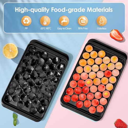 Image of WIBIMEN Ice Cube Tray with Lid and Bin, 0.8 inch Round Ice Trays for Freezer | 2 Black Ice Cube Trays with Ice Box & Tong, 0.8 inch Round Ice Balls for Iced Coffee & Juice, Easy Twist Release, For Gatherings