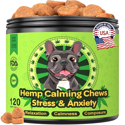 DOGVC Hemp Calming Chews for Dogs Calming Chews - Anxiety Relief Treats, Dog Calming Relaxing Treats Care Hemp Quiet Moments for Dogs Thunderstorm Fireworks Separation Anxiety Relief, Bacon, 120 Ct