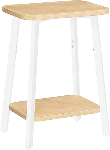 Mesa auxiliar, pequeña mesa auxiliar rectangular con estante de almacenamiento, mesita de noche de 2 niveles, mesa de sofá, mesita de noche para