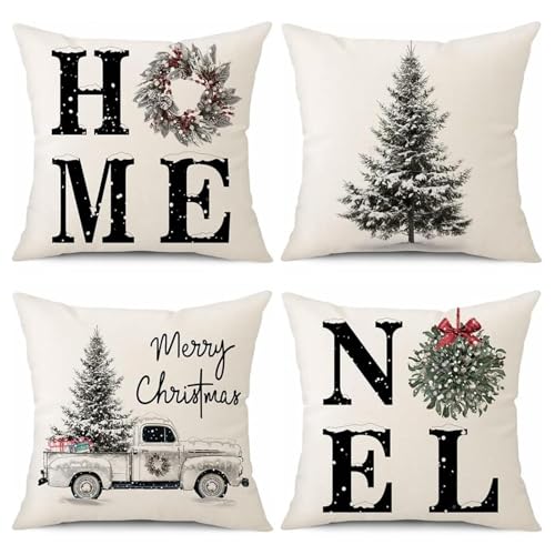 HuaMuDM 4 Stück Kissenbezüge,40x40cm Weihnachten...