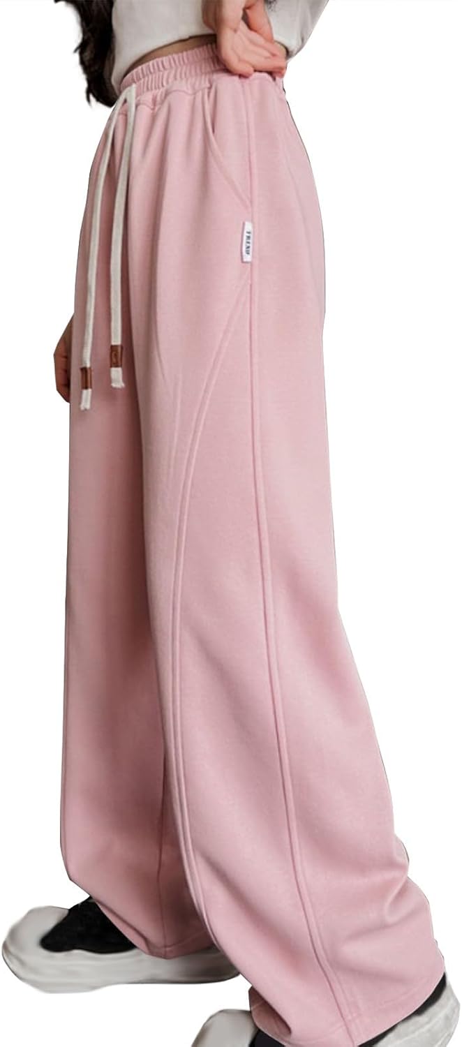 Teen Girls Baggy Sweatpants Solid Joggers Elastic Waist Trendy Casual School Pants Trendy Hip Hop Trousers with Pocket