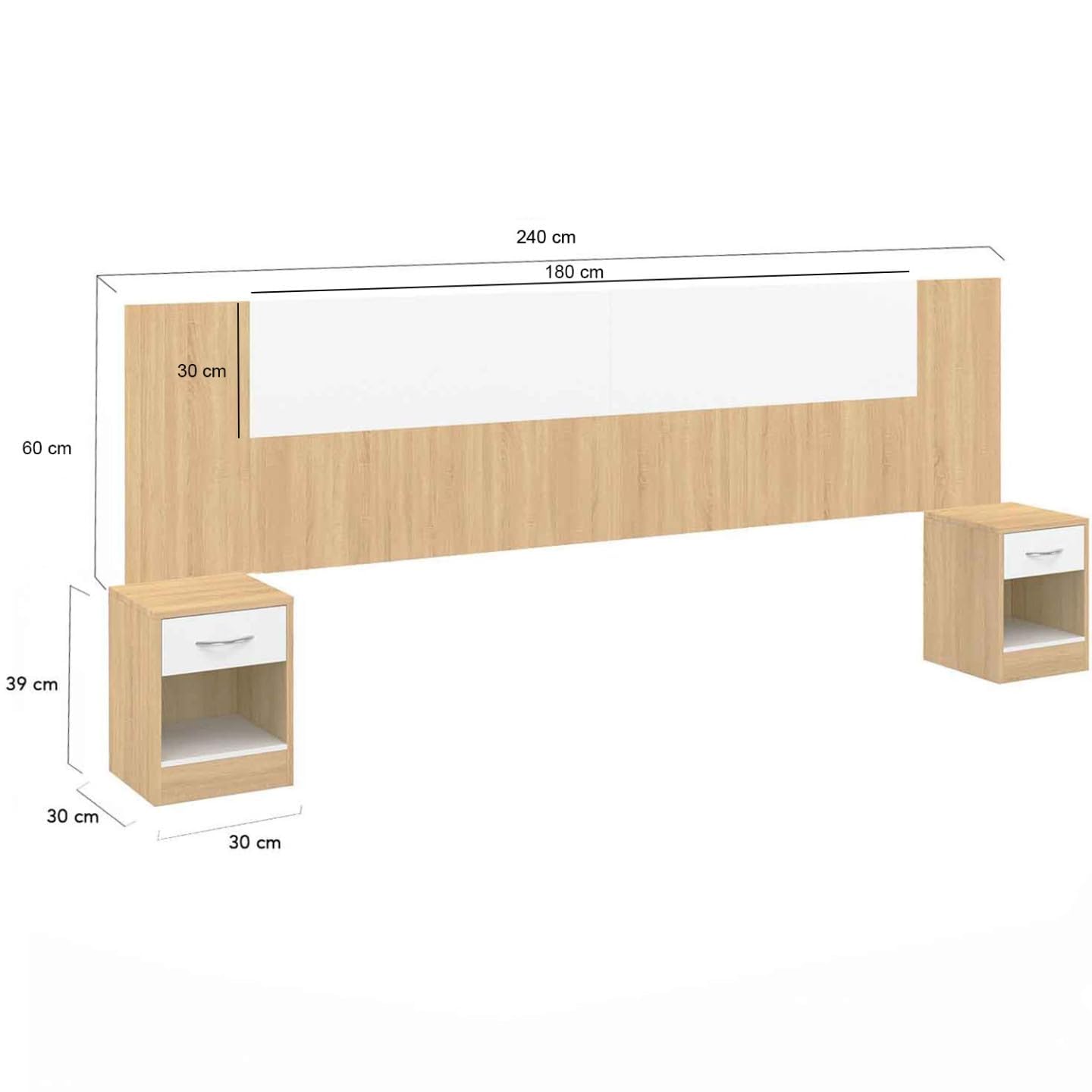 IDMarket - Cabecero de cama con patas con mesita de noche modular SAPA para cama 140, 160 o 180 cm, madera y blanco