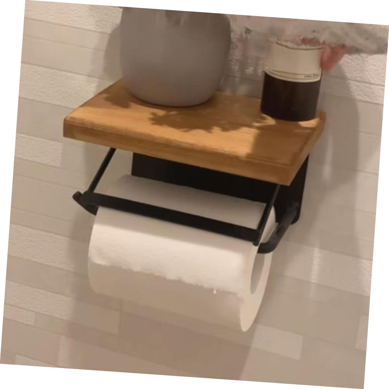 Portarotolo Con Mensola Legno Supporto Per Carta Igienica e Telefono Design Moderno e Compatto Per Bagno Materiale Resistente e Facile Da Montare