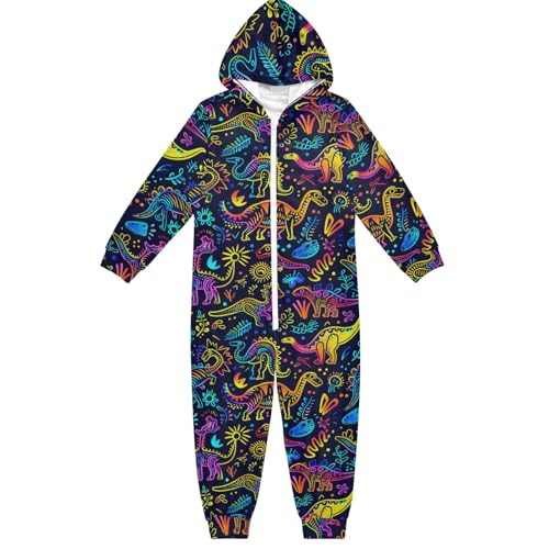 CHIFIGNO Enterizo de una pieza para niños, disfraz novedoso de Halloween, Navidad, cosplay, ropa para el hogar, niños y niñas, Dinosaurios lineales de colores neón, 4 años