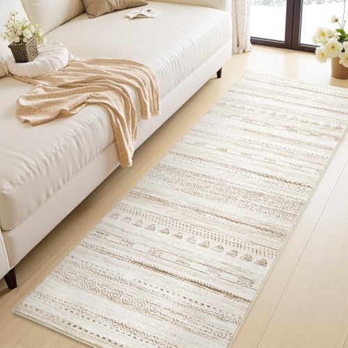 2x6 Runner Rug Machine Washable Non Slip Area Rug Distressed Neutral Moroccan Boho Rug Ultra Soft Floor Runners for Hallways for Entryway Laundry Room Kitchen, Light Brown