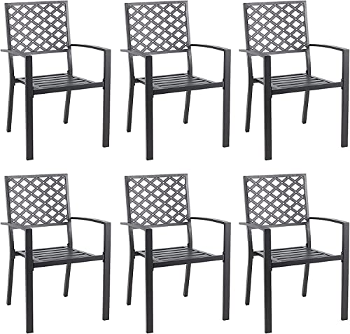AECOJOY Outdoor Patio Dining Chairs Set of 2 with Armrests, Stackable Arm Chairs with Heavy-Duty E-Coating Metal Frame for Balcony, Garden, Black