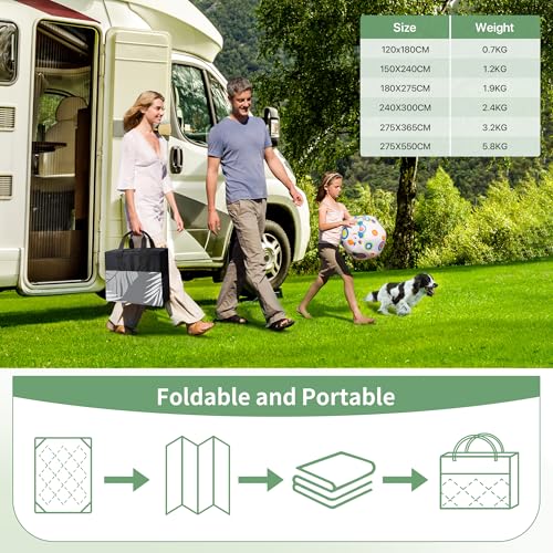 GENIMO Outdoor Teppich Wetterfest 180x275cm, Balkon Teppich mit botanischem Blattmuster, Waschbarer, Polypropylen-Teppich für Camping, Garten, Wohnmobil, Terrasse & Hinterhof – Grau & Weiß