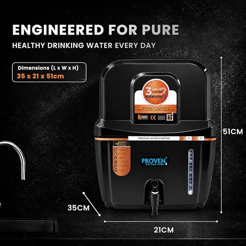 Image of Proven Swift Zinc Copper Alkaline Water Purifier | Food-Grade ABS 12L Storage Tank | Advanced Technology | Made in India | Black Opaque | 1-Year Warranty