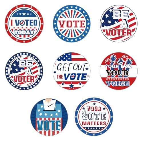 Tenceur 2 Rolls/ 1000 Pcs I Voted Stickers 2026 for Kids 1.5 Inch Round Self Adhesive Labels Voting Stickers for Election Day Decoration Classroom Voting Supplies 8 Designs